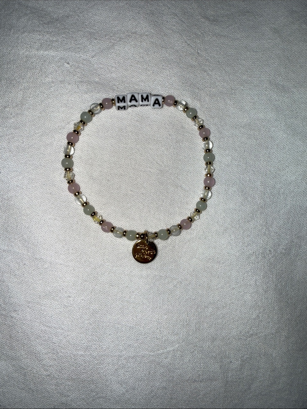 Little words project MAMA Beaded Stretch Bracelet with Pink & Cream Beads